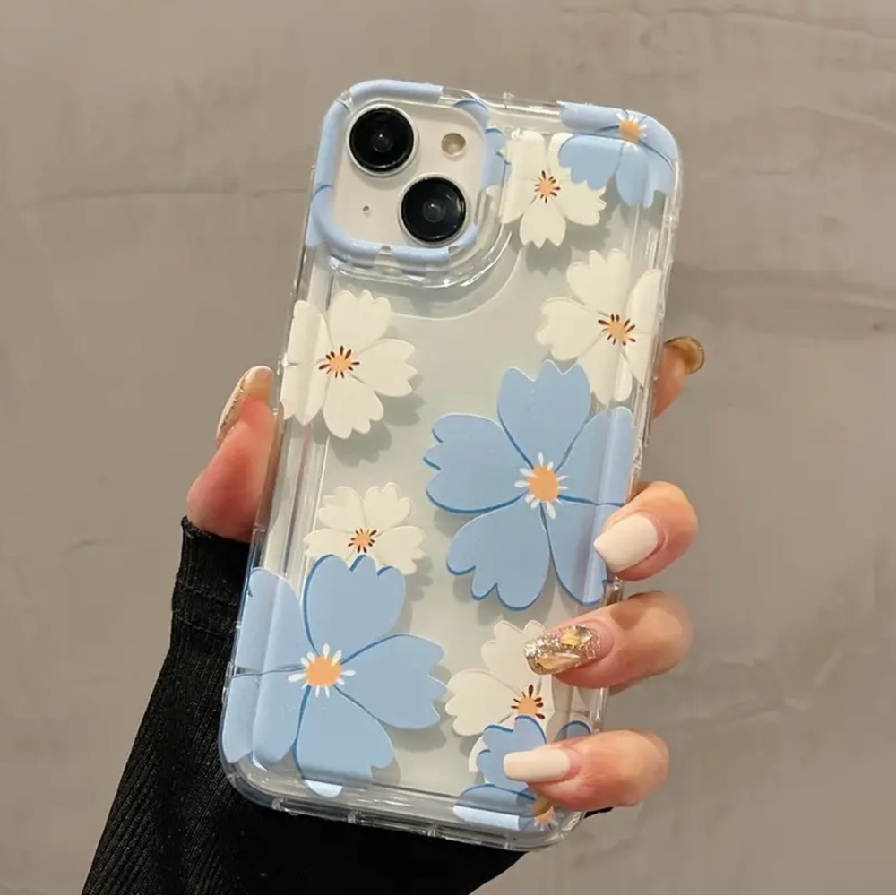 iPhone Phone Case Blue & White  Floral Transparent Case - Picture 5 of 5
